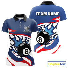Load image into Gallery viewer, Red, White And Blue 8 Ball Flame Billiard Shirt For Women Custom Billiard Team Jersey Polo &amp; 1/4 Zip TDM4202