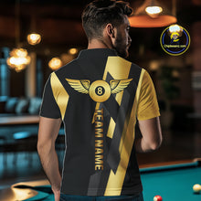 Load image into Gallery viewer, Black And Golden 8 Ball Wings Billiard Shirt For Men Custom Pool Team Jersey Polo &amp; Quarter Zip TDM4203