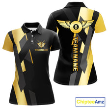 Load image into Gallery viewer, Black And Golden 8 Ball Wings Billiard Shirt For Women Custom Pool Team Jersey Polo &amp; Quarter Zip TDM4203