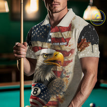 Load image into Gallery viewer, Personalized Patriotic Eagle 8 Ball Billiard Shirt For Men, Vintage American Flag Pool Team Jersey TDM4218