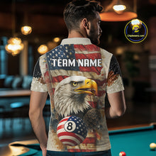 Load image into Gallery viewer, Personalized Patriotic Eagle 8 Ball Billiard Shirt For Men, Vintage American Flag Pool Team Jersey TDM4218