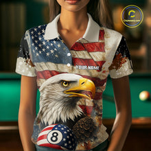 Load image into Gallery viewer, Personalized Patriotic Eagle 8 Ball Billiard Shirt For Women, Vintage American Flag Pool Team Jersey TDM4218