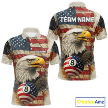 Load image into Gallery viewer, Personalized Patriotic Eagle 8 Ball Billiard Shirt For Men, Vintage American Flag Pool Team Jersey TDM4218