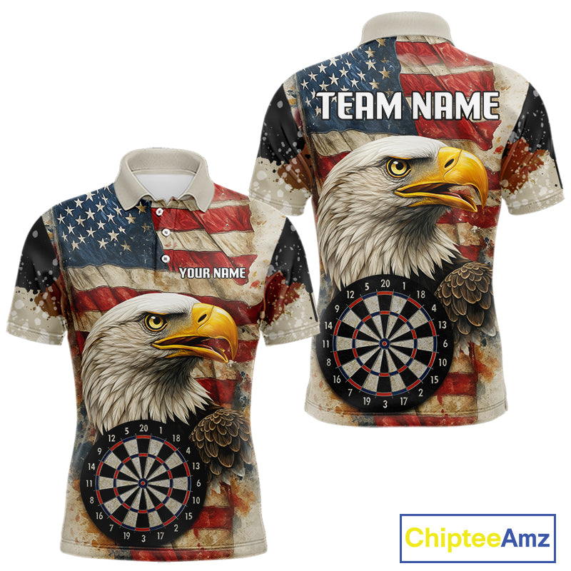 Personalized Patriotic Eagle Darts Shirt For Men Custom Vintage American Flag Darts Team Jersey TDM4219