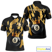 Load image into Gallery viewer, Black And Golden 8 Ball Crown Billiard Shirt For Men Custom Pool Team Jerseys Polo &amp; Quarter Zip TDM4371