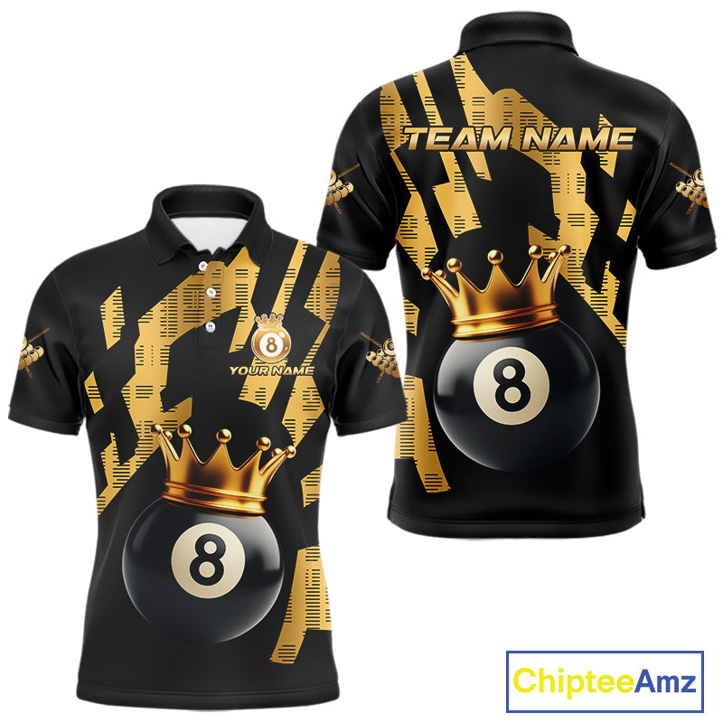 Black And Golden 8 Ball Crown Billiard Shirt For Men Custom Pool Team Jerseys Polo & Quarter Zip TDM4371