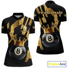 Load image into Gallery viewer, Black And Golden 8 Ball Crown Billiard Shirt For Women Custom Pool Team Jerseys Polo &amp; Quarter Zip TDM4371