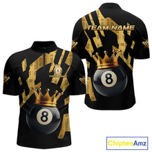 Load image into Gallery viewer, Black And Golden 8 Ball Crown Billiard Shirt For Men Custom Pool Team Jerseys Polo &amp; Quarter Zip TDM4371