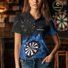 Load image into Gallery viewer, Blue Dartboard Fire Flame Darts Shirt For Women Custom Darts Jersey, Dart Team Shirt Polo &amp; 1/4 Zip TDM4800