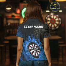 Load image into Gallery viewer, Blue Dartboard Fire Flame Darts Shirt For Women Custom Darts Jersey, Dart Team Shirt Polo &amp; 1/4 Zip TDM4800