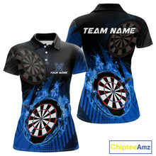 Load image into Gallery viewer, Blue Dartboard Fire Flame Darts Shirt For Women Custom Darts Jersey, Dart Team Shirt Polo &amp; 1/4 Zip TDM4800