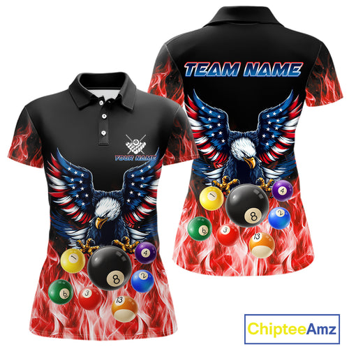 Personalized American Flag Eagle Billiard Ball Pool Shirt For Women Custom Billiard Team Jersey|Red TDM4807