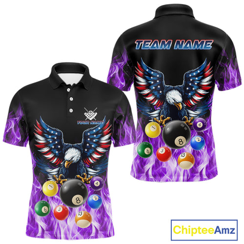 Personalized American Flag Eagle Billiard Ball Pool Shirt For Men Custom Billiard Jersey|Purple TDM4808