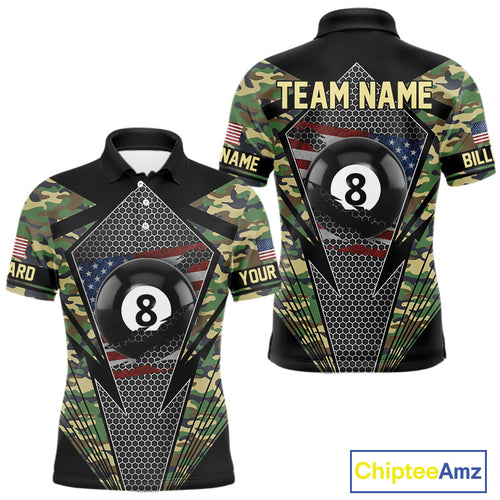 Military Green Camo 8 Ball Pool Billiard Shirt For Men Custom Patriotic US Flag Billiard Jerseys TDM4222