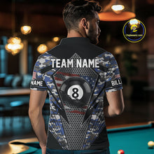 Load image into Gallery viewer, Personalized Blue Camo 8 Ball Pool Billiard Shirt For Men, Patriotic US Flag Billiard Team Jersey TDM4223
