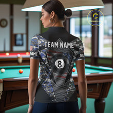 Load image into Gallery viewer, Personalized Blue Camo 8 Ball Pool Billiard Shirt For Women, Patriotic US Flag Billiard Team Jersey TDM4223