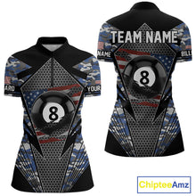 Load image into Gallery viewer, Personalized Blue Camo 8 Ball Pool Billiard Shirt For Women, Patriotic US Flag Billiard Team Jersey TDM4223