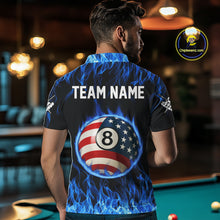 Load image into Gallery viewer, Blue Flaming American Flag Eagle 8 Ball Billiard Shirt For Men Custom Patriotic Pool Team Jersey TDM4231