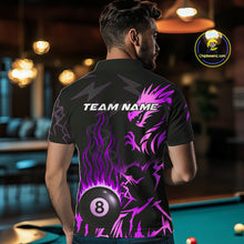 Load image into Gallery viewer, Black And Purple Flaming 8 Ball Pool Shirt For Men Custom Dragon Billiard Jersey Polo &amp; 1/4 Zip TDM4813