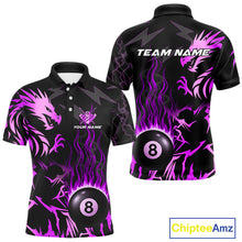 Load image into Gallery viewer, Black And Purple Flaming 8 Ball Pool Shirt For Men Custom Dragon Billiard Jersey Polo &amp; 1/4 Zip TDM4813