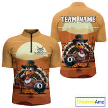 Load image into Gallery viewer, Funny Turkey 8 Ball Pool Billiard Shirt For Men Custom Thanksgiving Shirt For Pool Player TDM4817