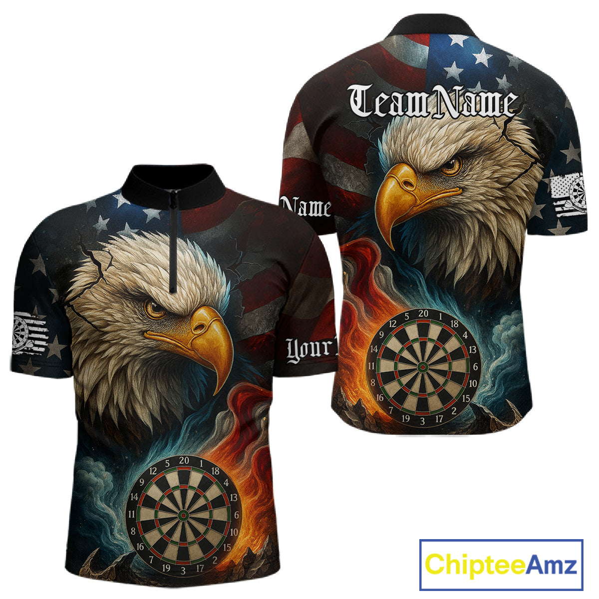 Personalized Eagle Flame Darts Shirt For Men Custom Patriotic American Flag Team Darts Jersey TDM4820