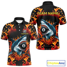 Load image into Gallery viewer, Customized Orange 8 Ball Pool Flame Shark Billiard Shirt For Men, Pool Team Jersey Polo &amp; 1/4 Zip TDM4394