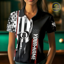 Load image into Gallery viewer, Personalized 8 Ball Skull Billiard Shirt For Women, American Flag Pool Team Jerseys Polo &amp; 1/4 Zip TDM4629