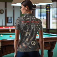 Load image into Gallery viewer, Personalized Vintage American Flag Wolf Billiard Shirt For Women, 8 Ball Pool Billiard Team Jerseys TDM4242