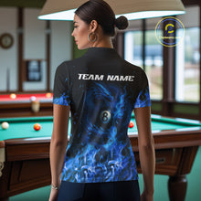 Load image into Gallery viewer, Personalized Blue Flaming Dragon Billiard Shirt For Women, 8 Ball Pool Billiard League Team Jerseys TDM4244