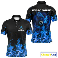 Load image into Gallery viewer, Personalized Blue Flaming Dragon Billiard Shirt For Men, 8 Ball Pool Billiard League Team Jerseys TDM4244