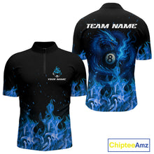 Load image into Gallery viewer, Personalized Blue Flaming Dragon Billiard Shirt For Men, 8 Ball Pool Billiard League Team Jerseys TDM4244