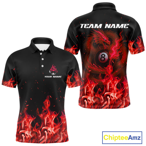 Personalized Red Flaming Dragon Billiard Shirt For Men, 8 Ball Pool Billiard League Team Jerseys TDM4245