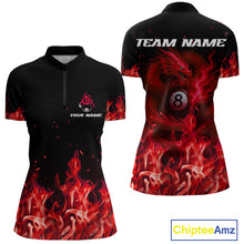 Load image into Gallery viewer, Personalized Red Flaming Dragon Billiard Shirt For Women, 8 Ball Pool Billiard League Team Jerseys TDM4245