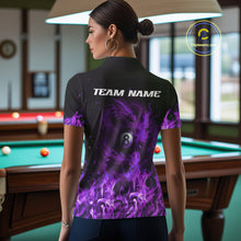 Load image into Gallery viewer, Personalized Purple Flaming Dragon Billiard Shirt For Women, 8 Ball Pool Billiard League Team Jersey TDM4246
