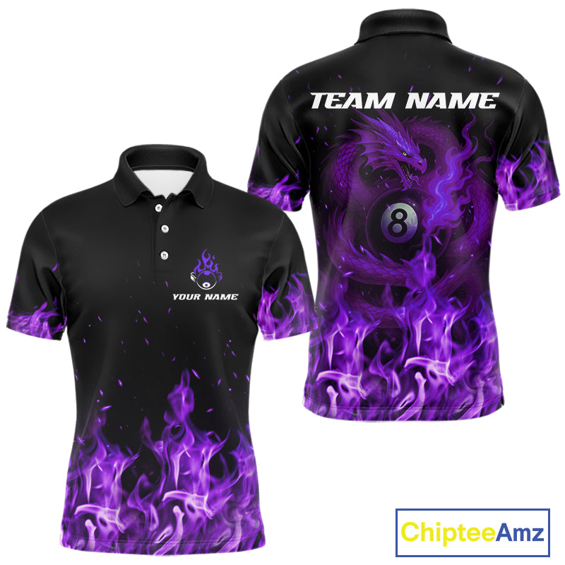 Personalized Purple Flaming Dragon Billiard Shirt For Men, 8 Ball Pool Billiard League Team Jersey TDM4246
