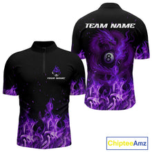 Load image into Gallery viewer, Personalized Purple Flaming Dragon Billiard Shirt For Men, 8 Ball Pool Billiard League Team Jersey TDM4246