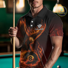 Load image into Gallery viewer, Customized Orange 8 Ball Fire Flame Eagle Billiard Shirt For Men, Pool Team Jersey Polo &amp; 1/4 Zip TDM4427