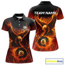 Load image into Gallery viewer, Customized Orange 8 Ball Fire Flame Eagle Billiard Shirt For Women, Pool Team Jersey Polo &amp; 1/4 Zip TDM4427