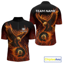 Load image into Gallery viewer, Customized Orange 8 Ball Fire Flame Eagle Billiard Shirt For Men, Pool Team Jersey Polo &amp; 1/4 Zip TDM4427