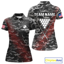 Load image into Gallery viewer, Personalized Red &amp; Grey Camo Billiard Shirt For Women, 8 Ball Billiard Jersey Team Polo &amp; 1/4 Zip TDM4431