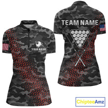 Load image into Gallery viewer, Personalized Red &amp; Grey Camo Billiard Shirt For Women, 8 Ball Billiard Jersey Team Polo &amp; 1/4 Zip TDM4431