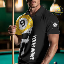 Load image into Gallery viewer, Personalized 9 Ball Skull Billiard Shirt For Men, American Flag Pool Team Jerseys Polo &amp; 1/4 Zip TDM4257