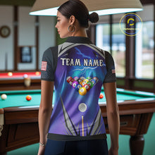 Load image into Gallery viewer, Personalized Blue Purple Galaxy Lightning Billiard Shirt For Women Custom Team League Pool Jersey TDM4261