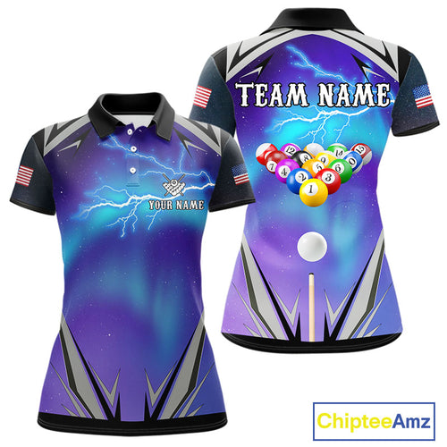 Personalized Blue Purple Galaxy Lightning Billiard Shirt For Women Custom Team League Pool Jersey TDM4261