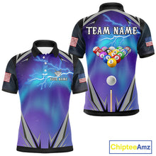 Load image into Gallery viewer, Personalized Blue Purple Galaxy Lightning Billiard Shirt For Men Custom Team League Pool Jersey TDM4261