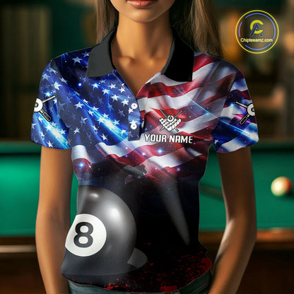 American Flag Patriotic Billiard Shirt For Women Custom 3D Billiard Balls 8 Ball Pool Team Jerseys TDM4263