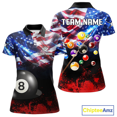 American Flag Patriotic Billiard Shirt For Women Custom 3D Billiard Balls 8 Ball Pool Team Jerseys TDM4263