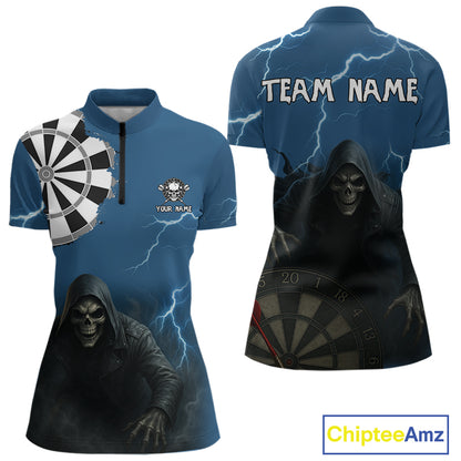 Black And Navy Skeleton Dartboard Darts Shirt For Women - Custom Team & Player Name NYN0351