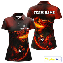 Load image into Gallery viewer, Personalized Flame Dragon 8 Ball Billiard Shirt For Women Custom Red Pool Team Jersey Polo, 1/4 Zip TDM4445